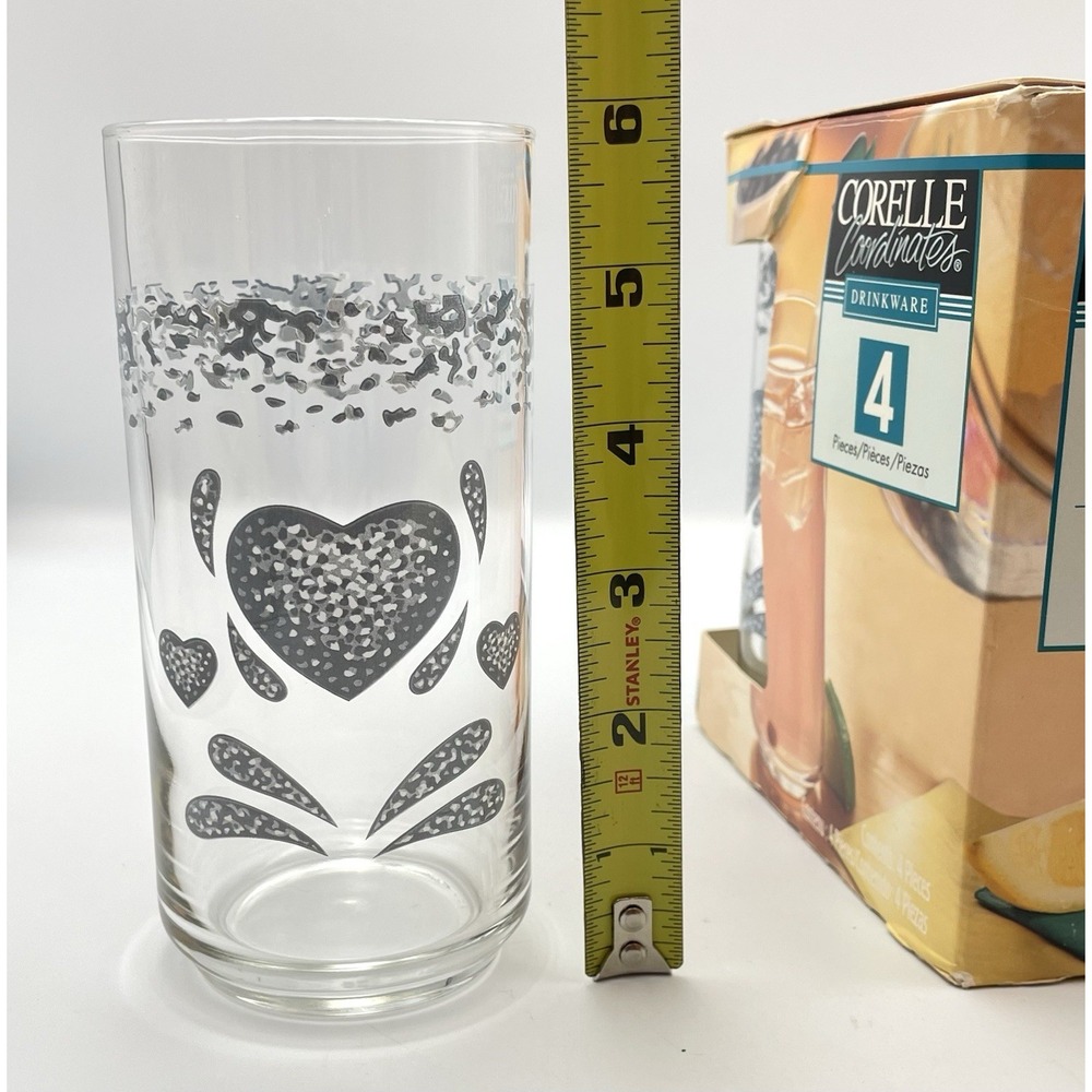 Vintage 1990 Corelle Coordinates Blue Hearts 16 Oz Cooler Glasses Set of 4 NOS